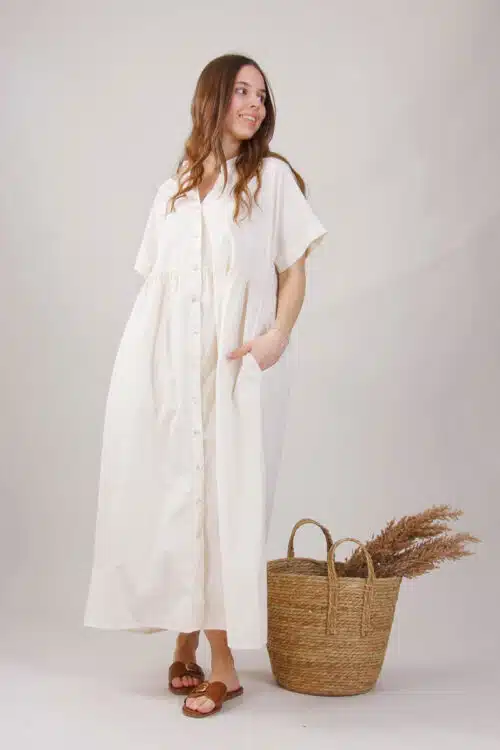 Oversized Φόρεμα Ποπλίνα, Off White